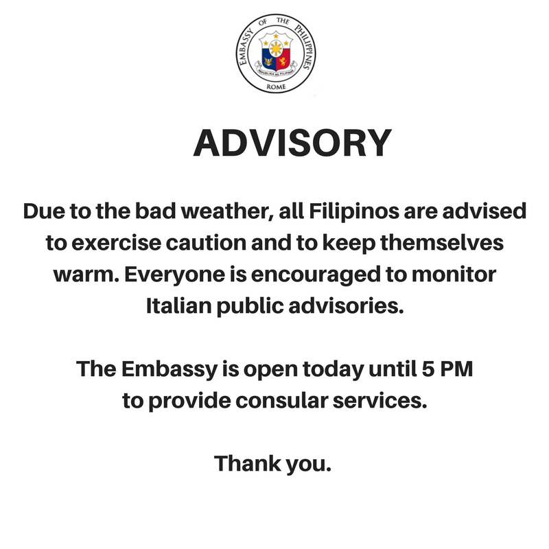 Advisory on Bad Weather 26 feb