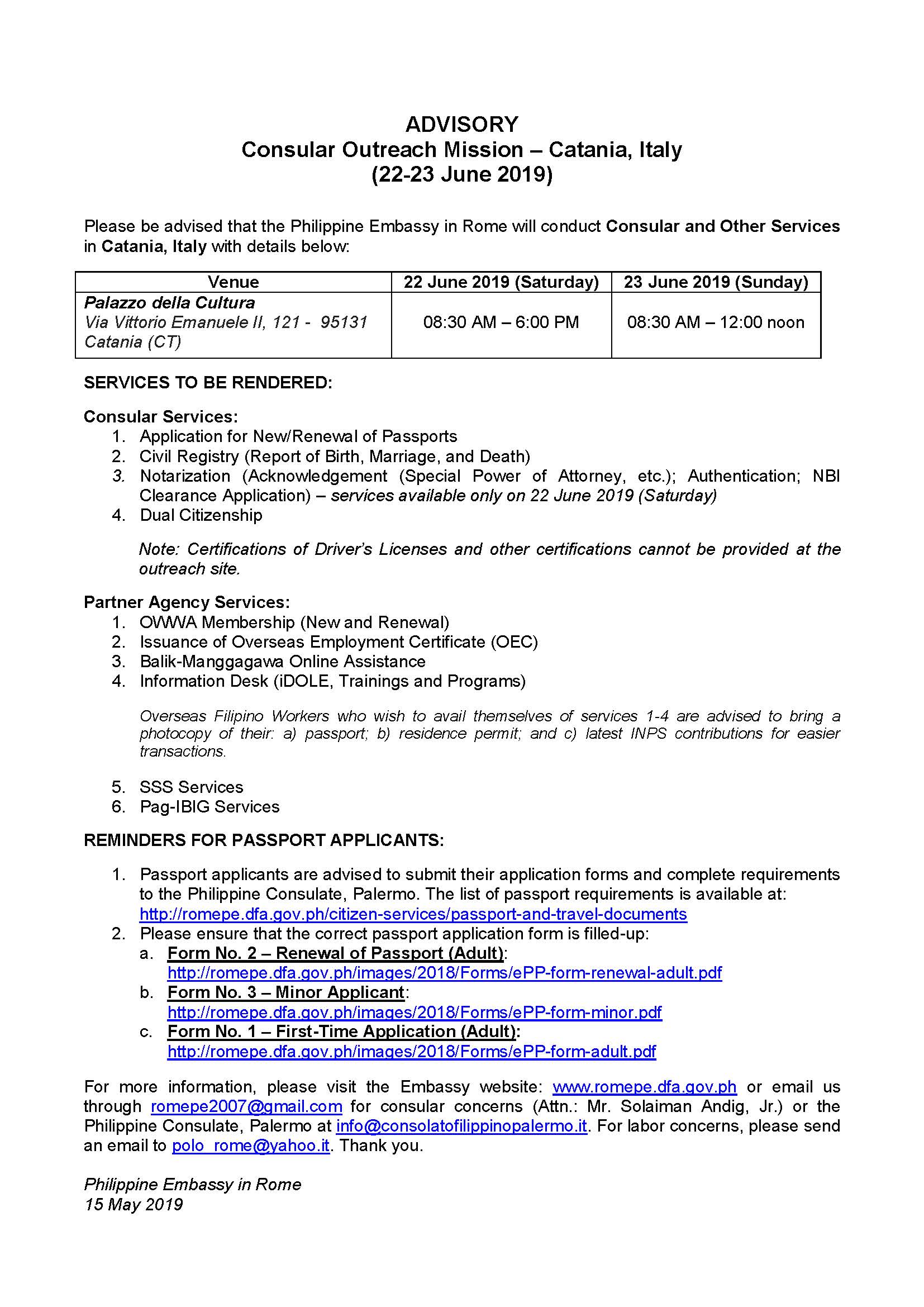ADVISORY Catania Outreach 22 23 June 2019