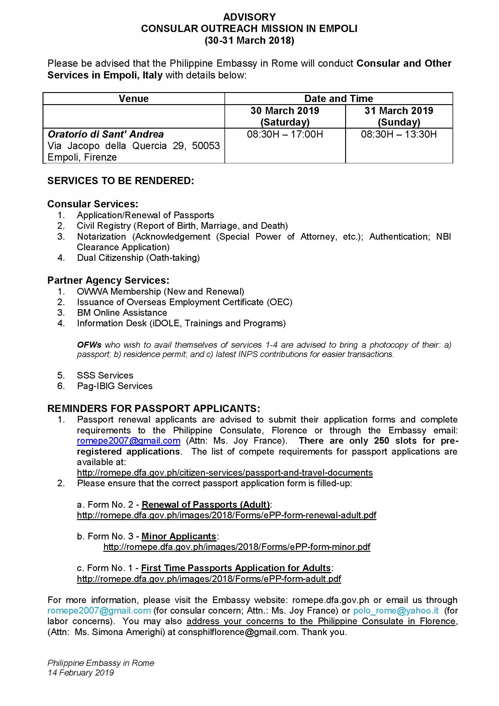 ADVISORY Empoli 30 31 March 2019