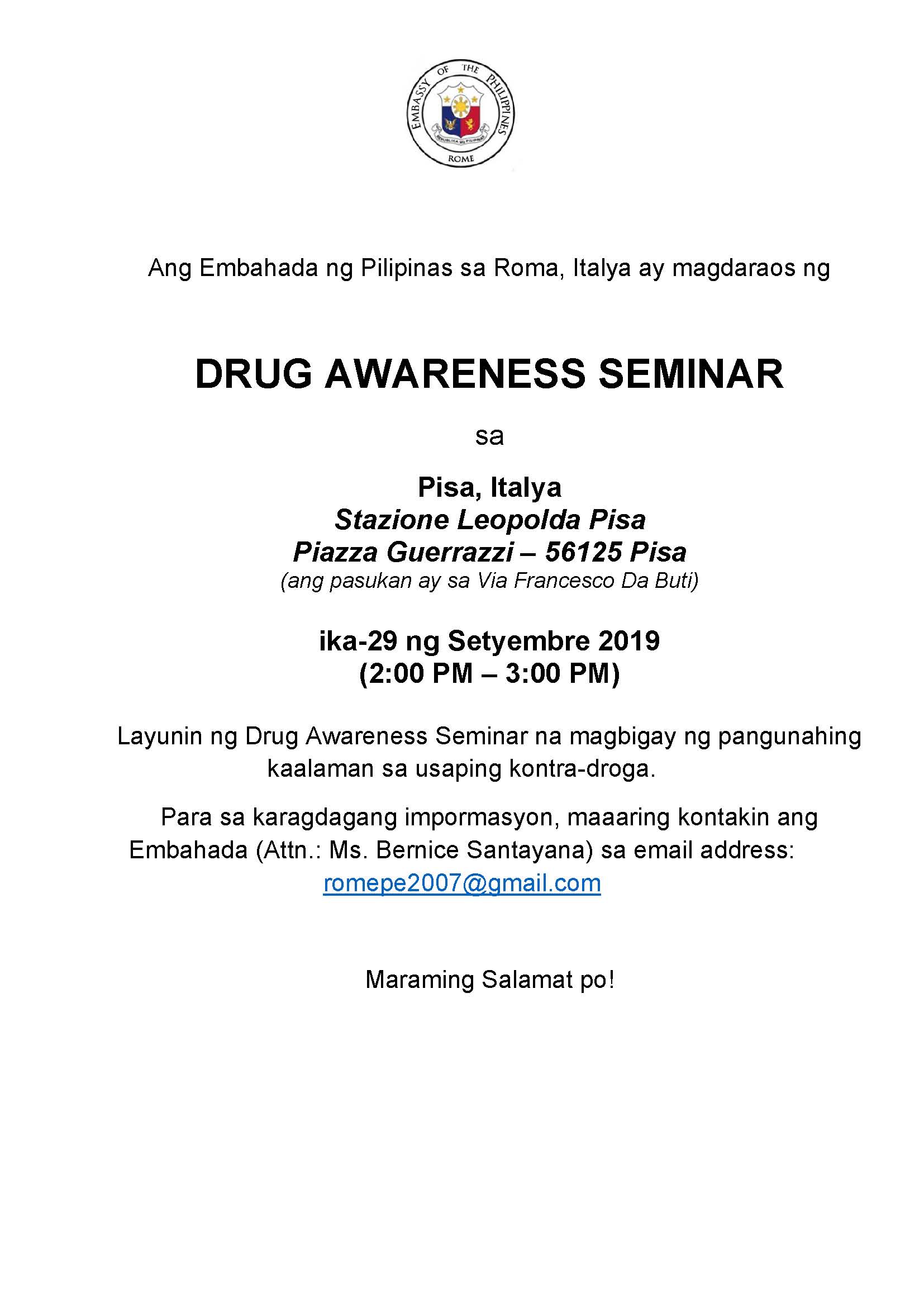 Drug Awareness Seminar announcement