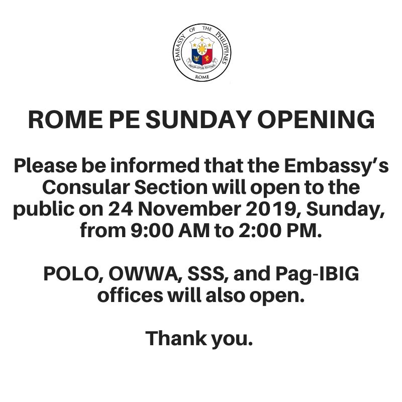 Nov 2019 Special Sunday Consular Services Announcement