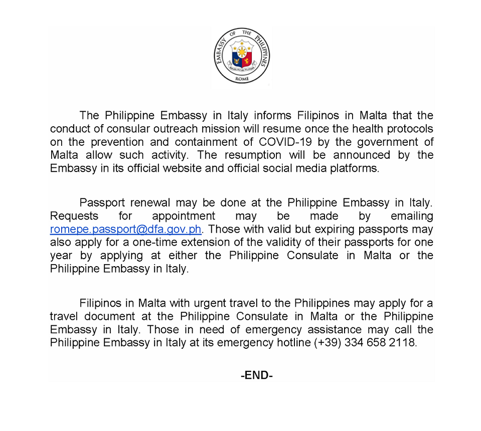 ADVISORY Consular Outreach Mission in Malta