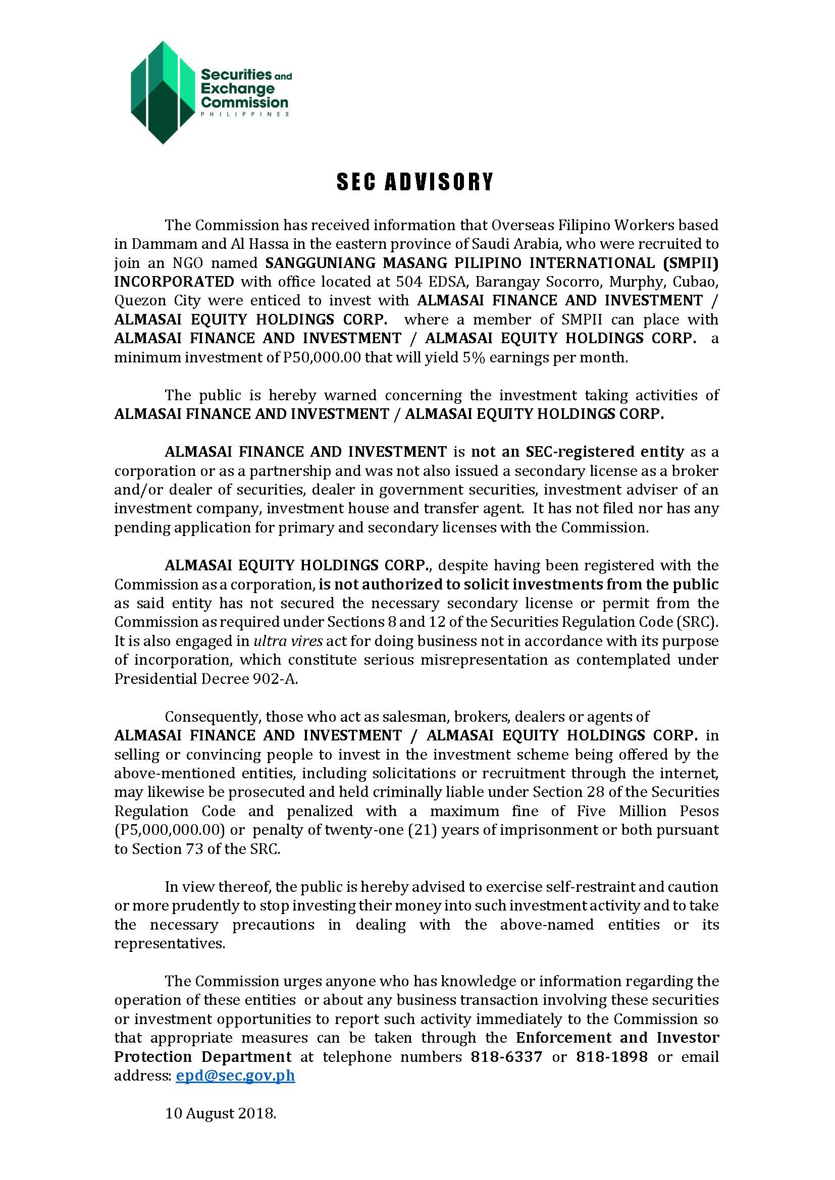2018Advisory AlmasaiFinanceandInvestment