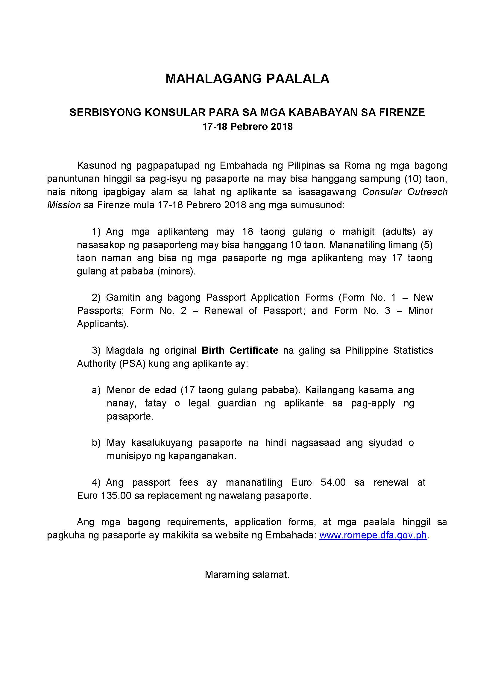 Additional Advisory Florence Outreach 17 18 Feb 2018 