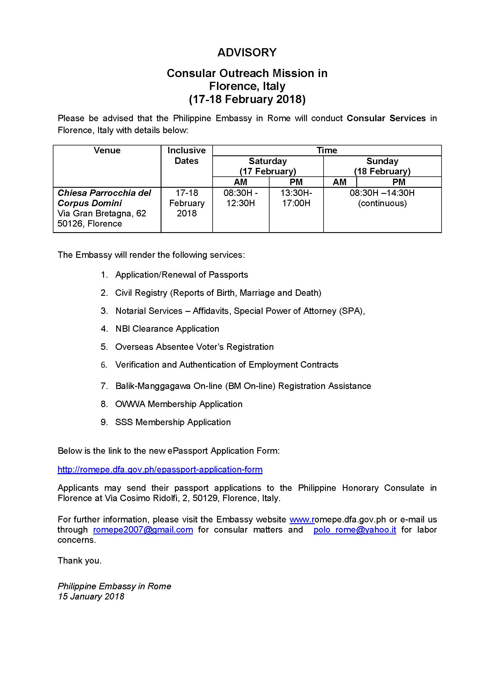 Advisory Florence Outreach 17 18 Feb 2018