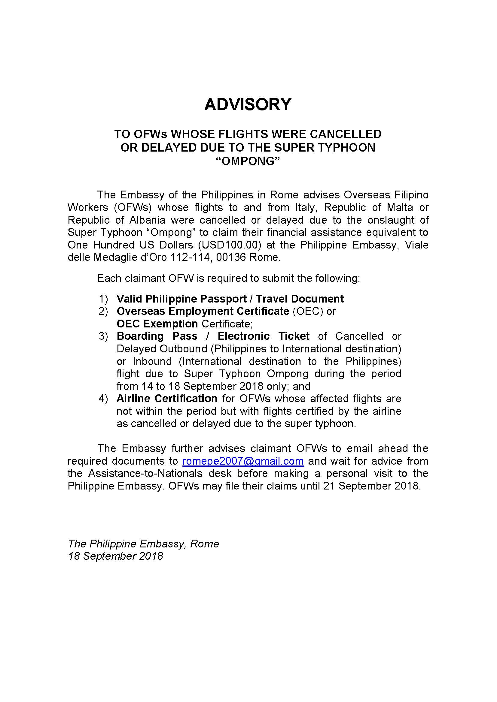 ROME PE ADVISORY FINANCIAL ASSISTANCE OMPONG