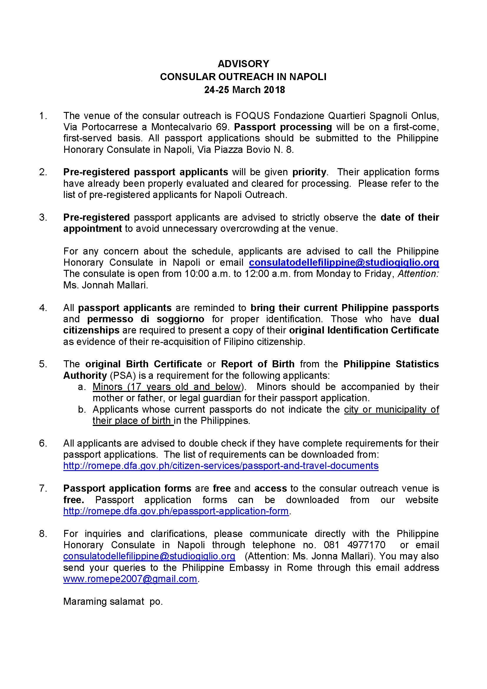 new advisory napoli outreach