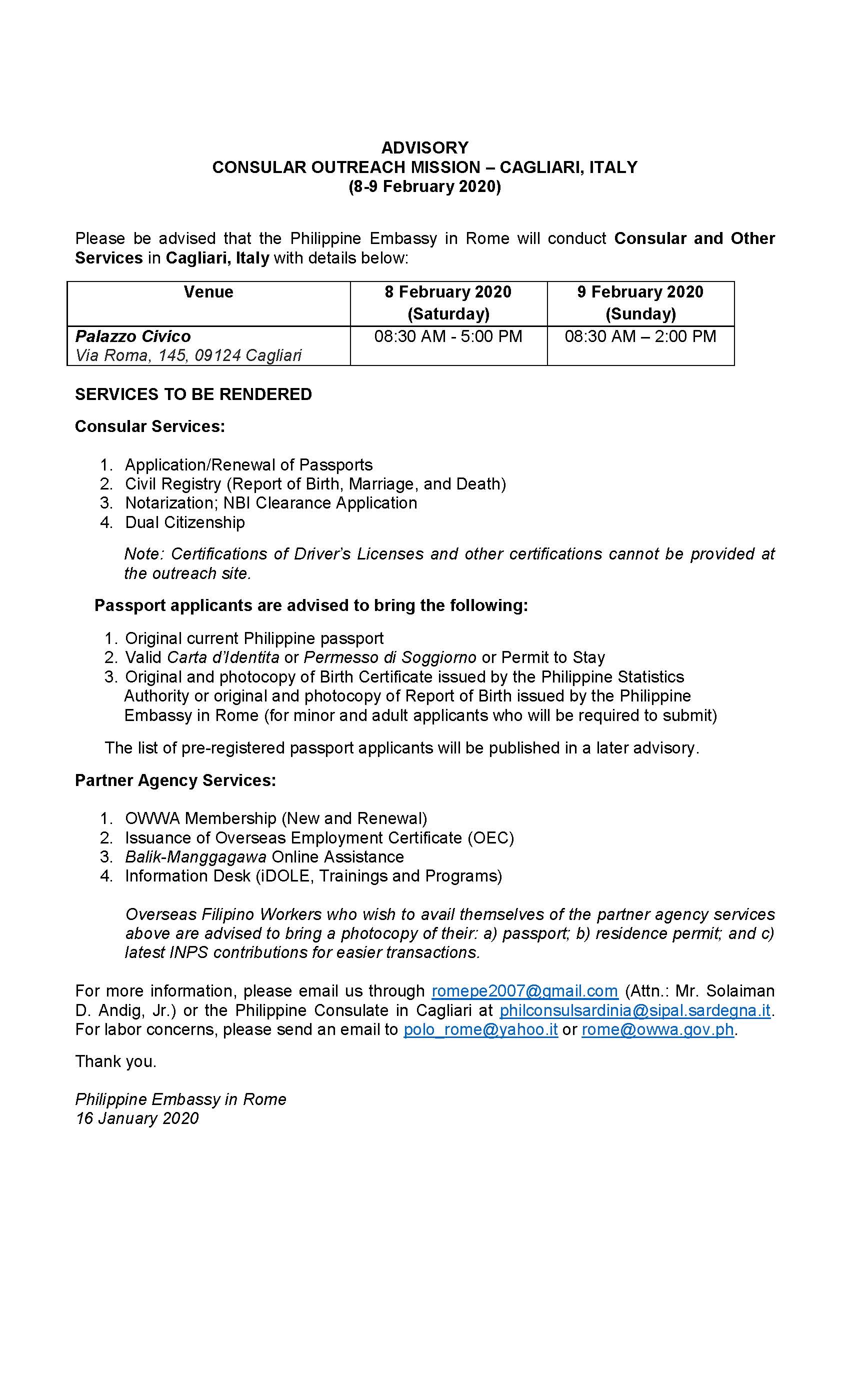 Advisory Cagliari Feb 2020