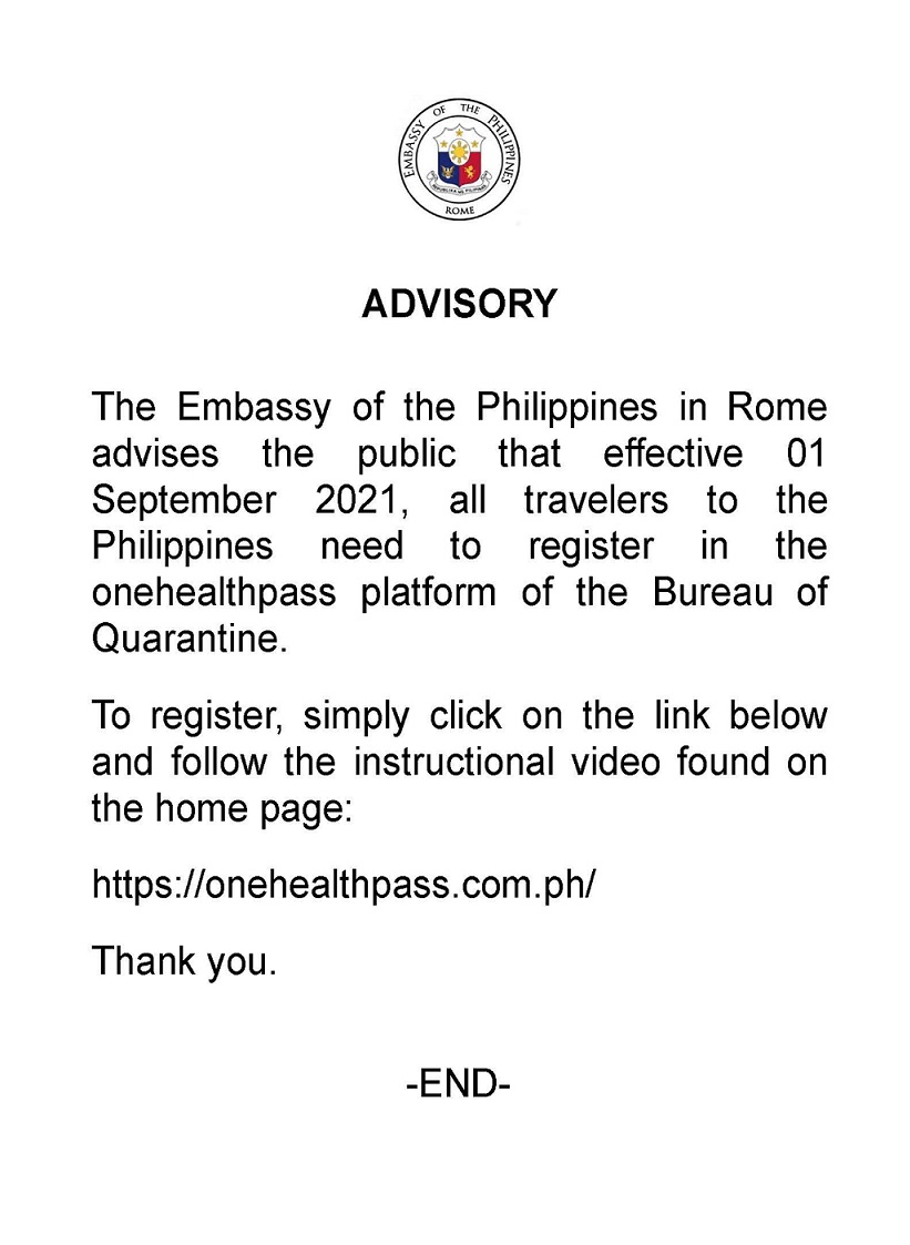 ADVISORY on registration to onehealth pass platform