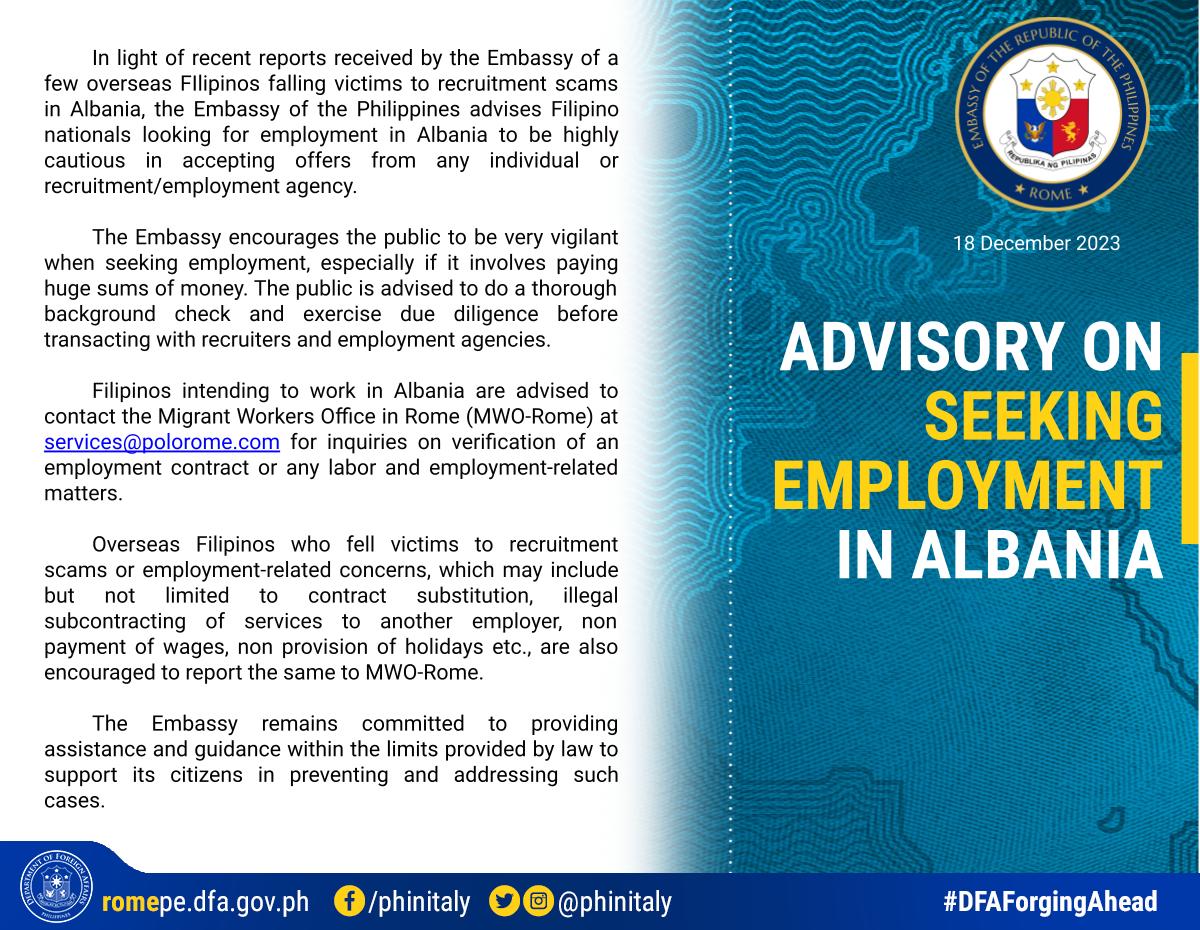 Advisory re Albania recruitment scams ENG