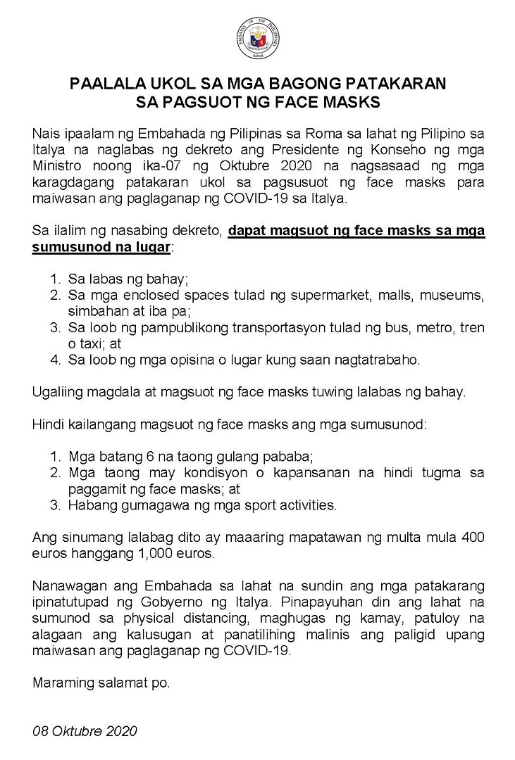 Public Advisory on Mandatory Wearing of Mask