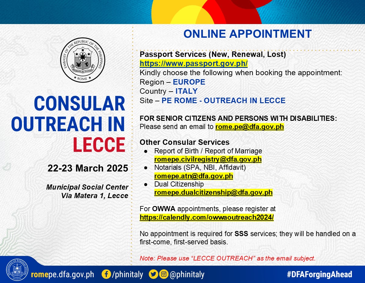 Advisory on Consular Outreach in Lecce 1