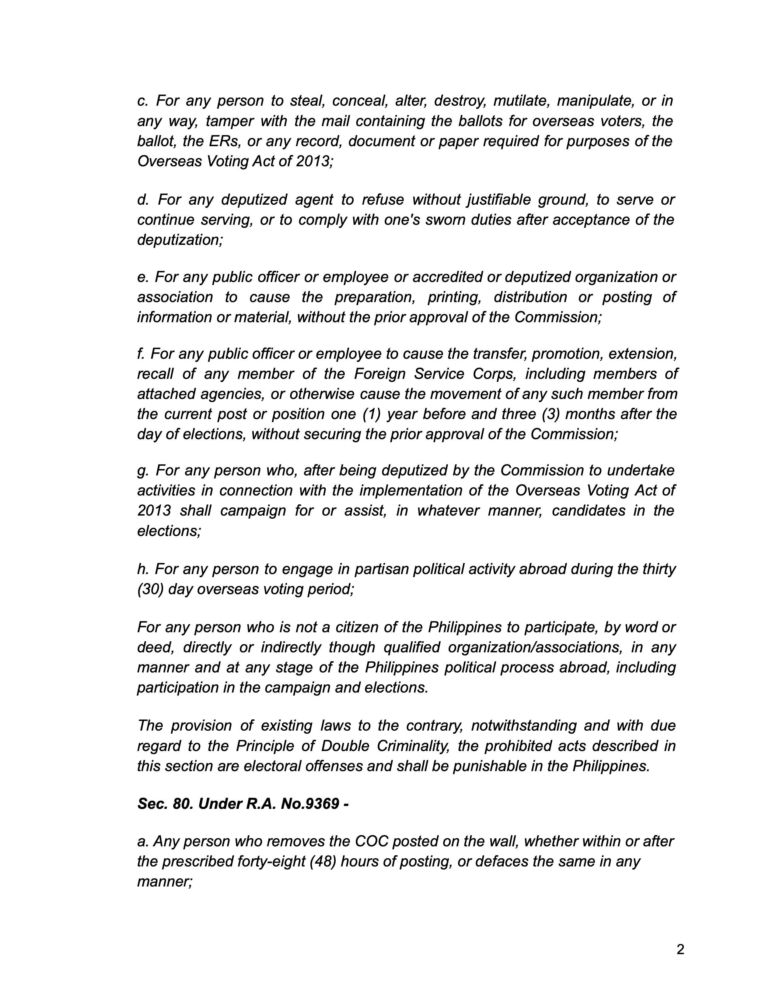 OV ADVISORY ON ELECTION OFFENSES PROHIBITED ACTS 2