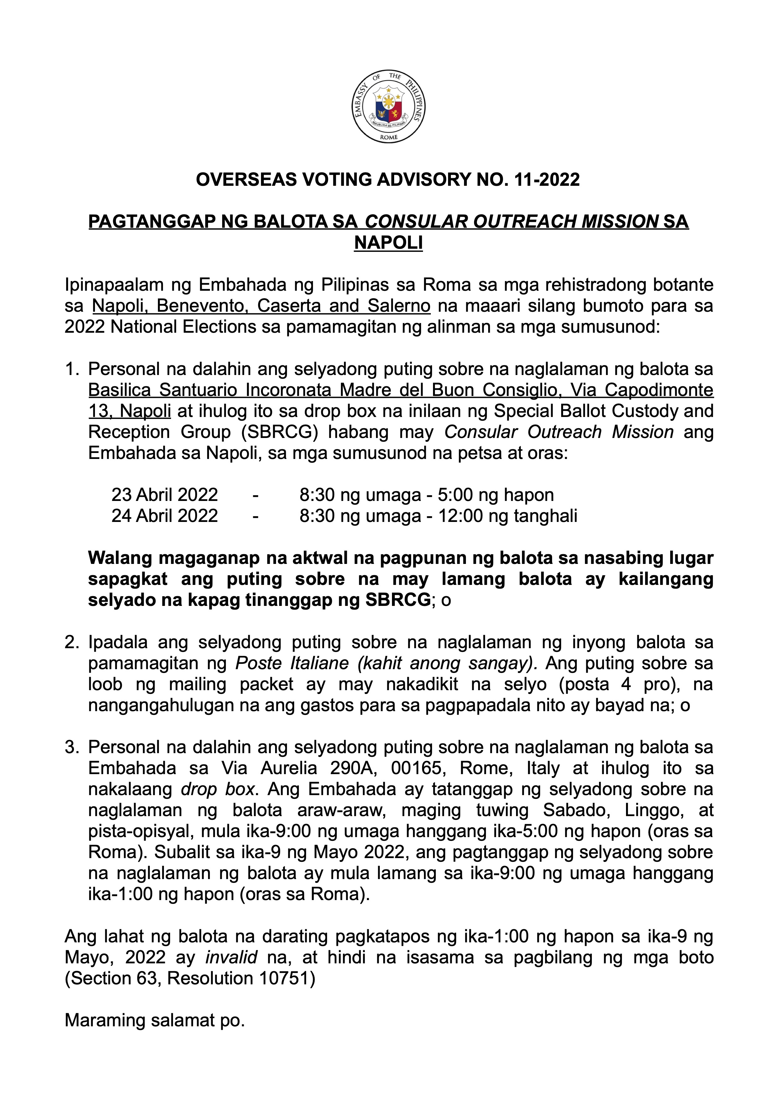 OV Advisory No. 11 2022 2