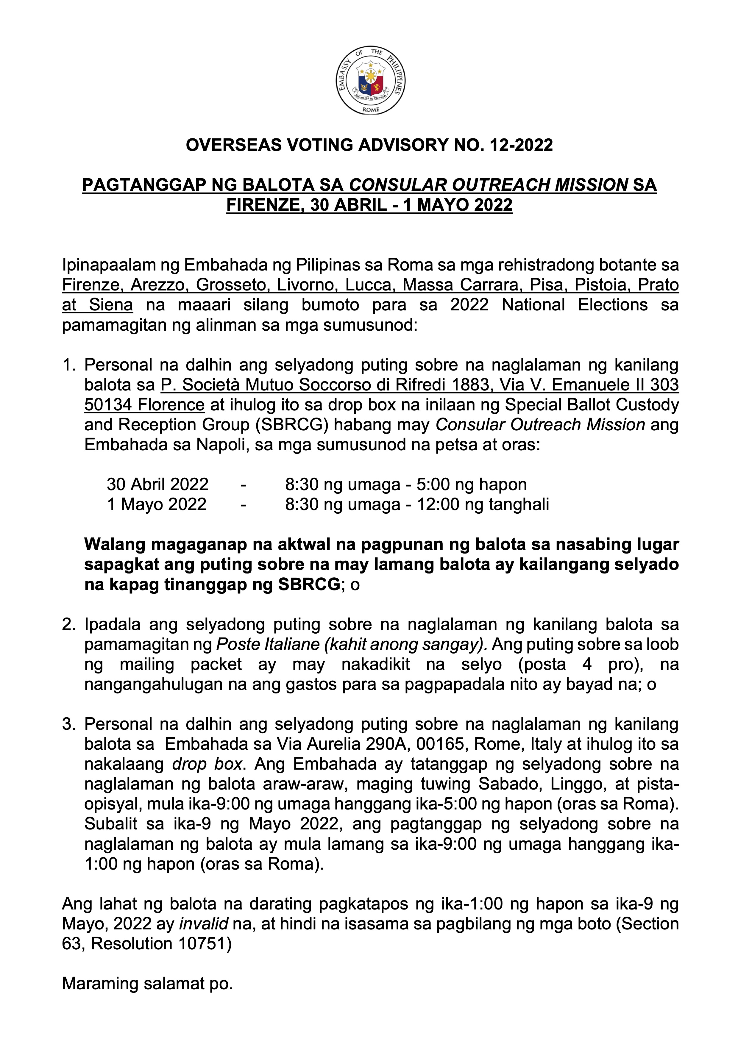 OV Advisory No. 12 2