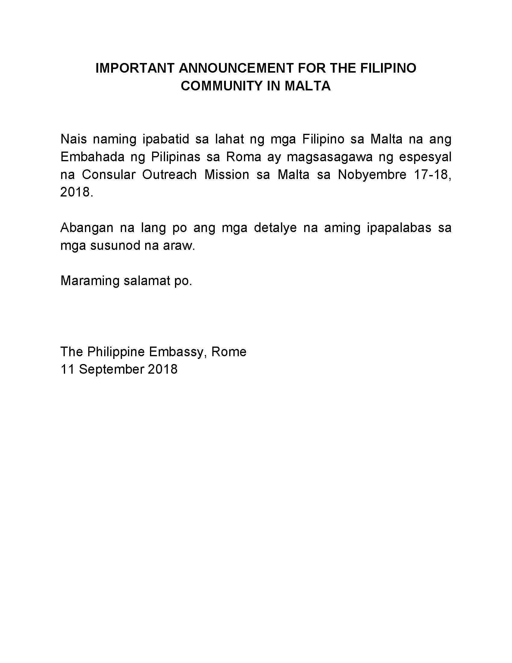 ANNOUNCEMENT.MALTA