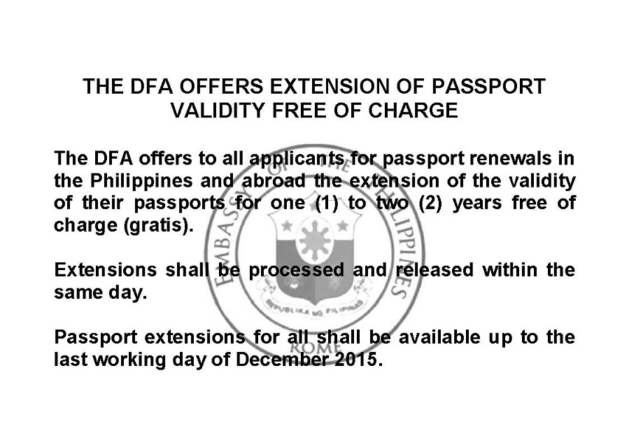 DFA OFFERS EXTENSION OF PASSPORT