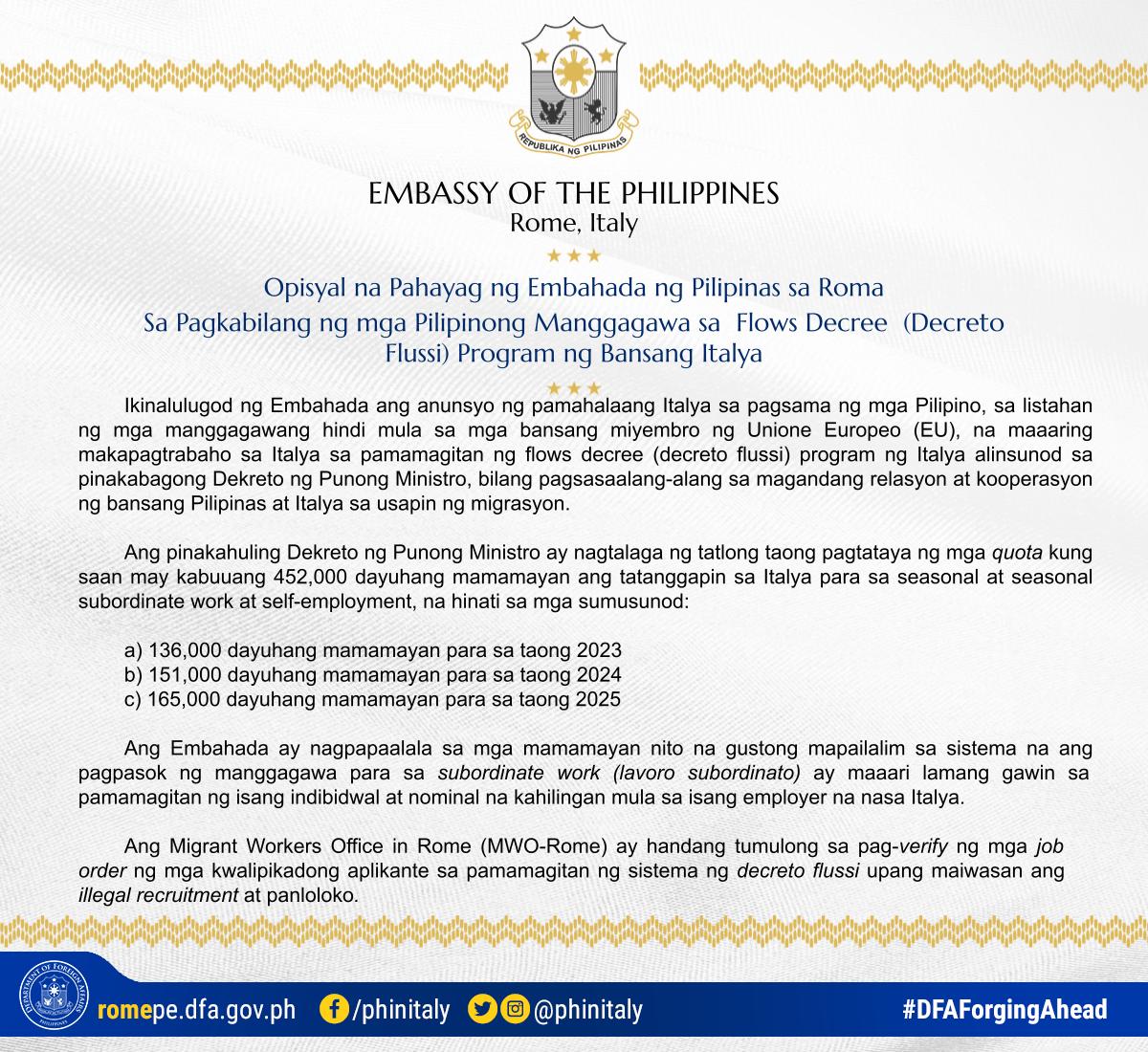 Statement re Flows Decree 3