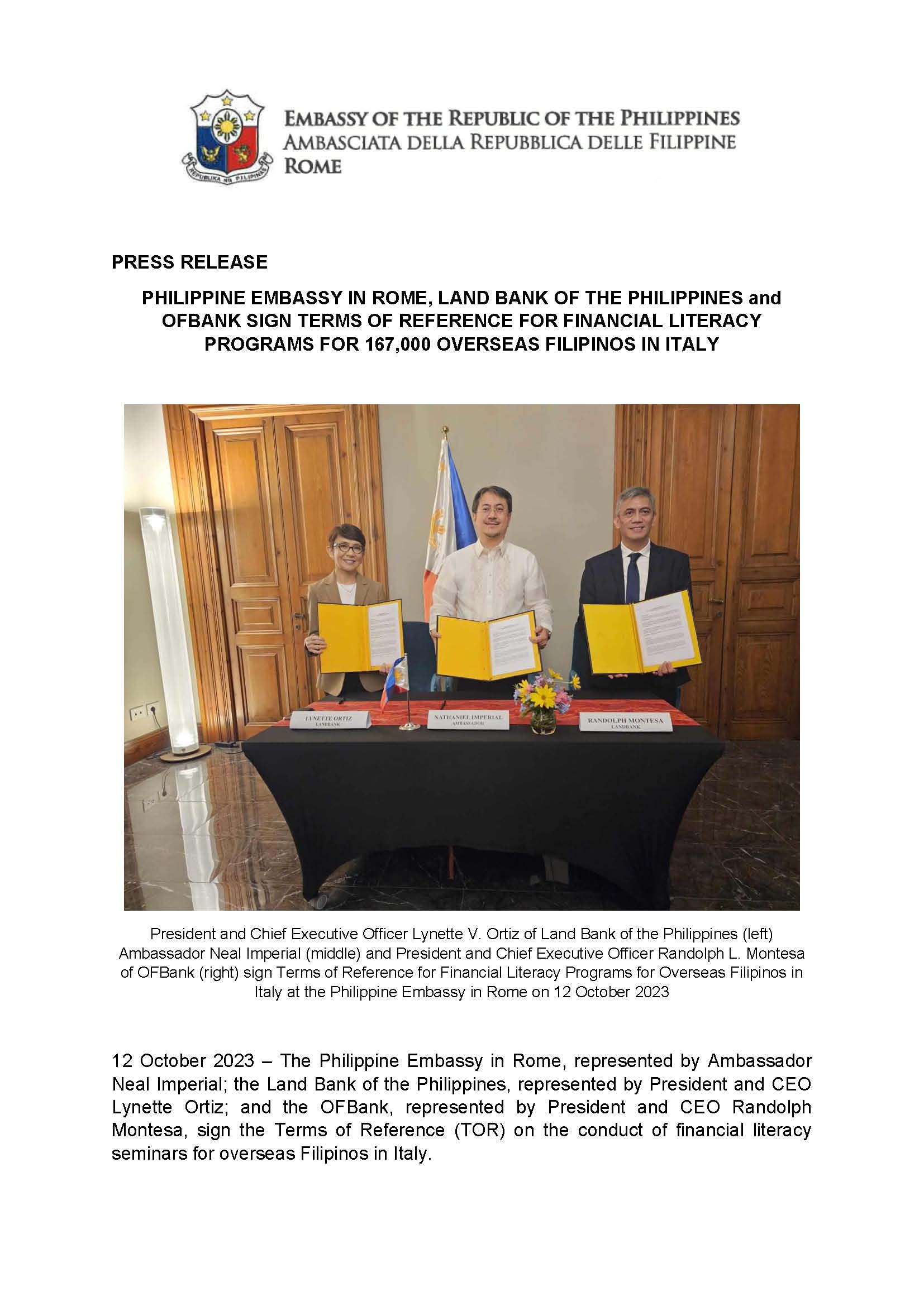 PRESS RELEASE TOR Signing 13.10.2023 Page 1